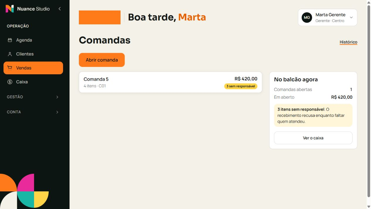 Tela do módulo Vendas no espaço de demonstração do Nuance Studio.